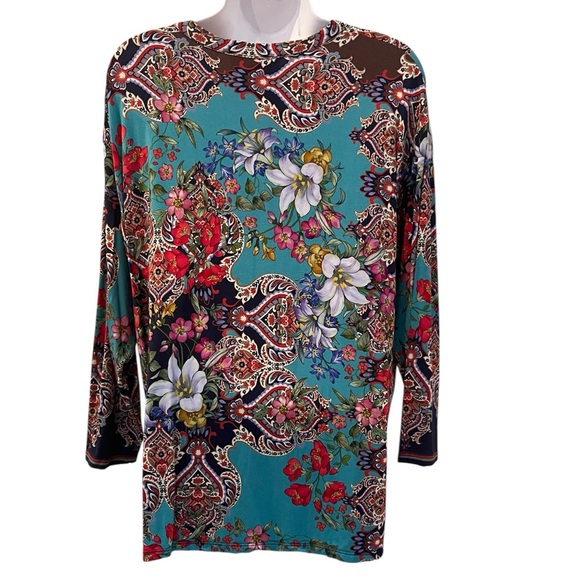 Johnny Was Indi Flower 3/4 Sleeve Henley Shirt Top Floral Paisley Blouse M - Picture 5 of 8